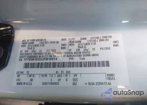 2018 Ford F-150 Xlt из США, поврежденный, VIN 1FTEW1E53JFB19514